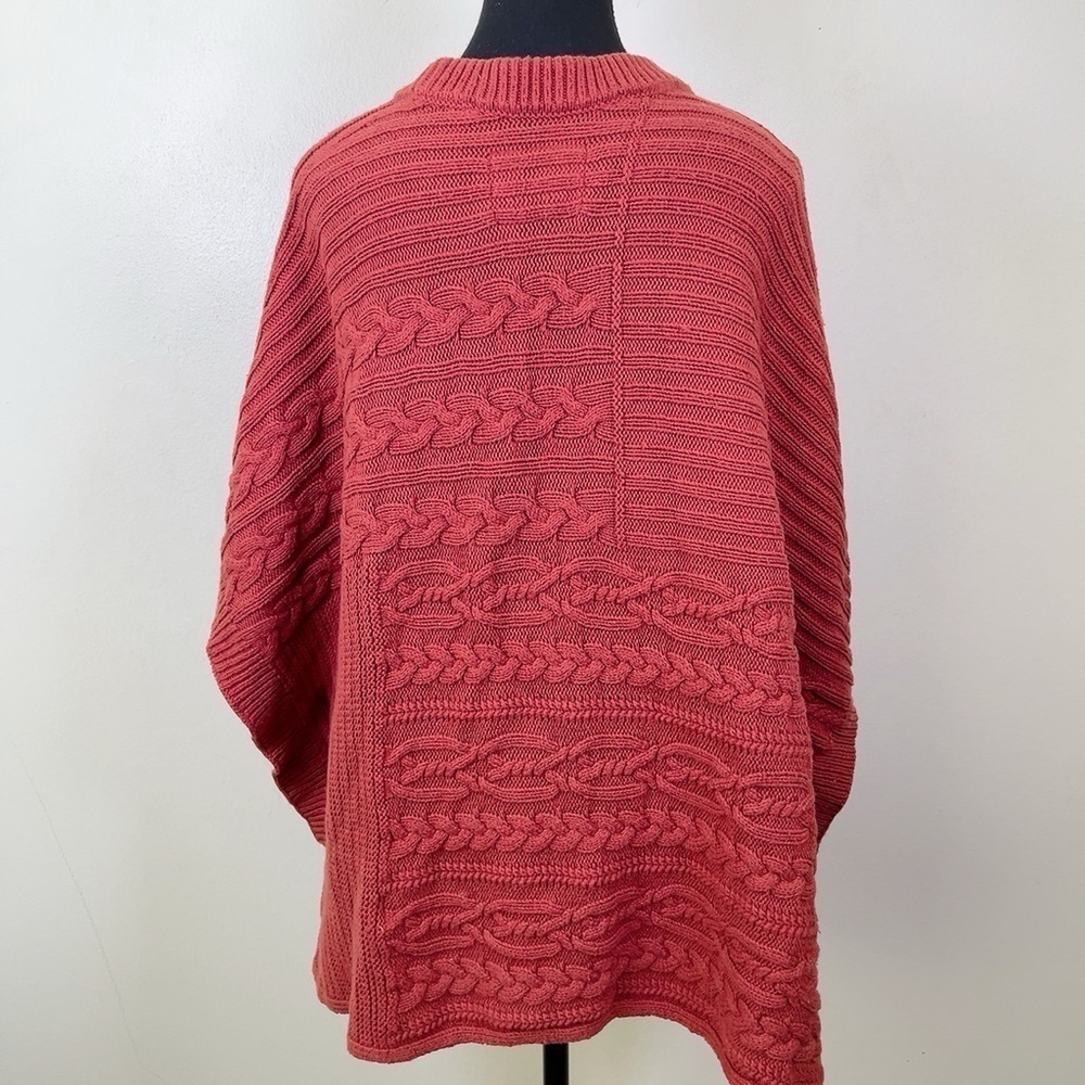 Abercrombie & Fitch Pumpkin Spice Orange Chunky Cable Knit Poncho Sweater - Picture 5 of 16